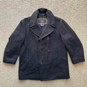Fox Knapp Pea Coat Mens 42 Vtg Double Breast Black Pockets Thick
